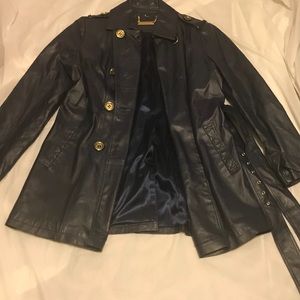 IMAN Navy Leather Coat